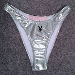 Silver metallic swimsuit bikini bottom playboy